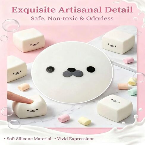 Cute Seal Tofu Squishy, Slow Rising Moldable Dough Cube, Soft Silky Squeeze Ball, Pocket Fidget Stress Toy for Anxiety Relief, Focus Improvement, Party Favors in Saudi Arabia