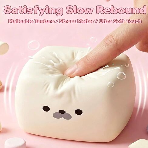 Cute Seal Tofu Squishy, Slow Rising Moldable Dough Cube, Soft Silky Squeeze Ball, Pocket Fidget Stress Toy for Anxiety Relief, Focus Improvement, Party Favors in Saudi Arabia