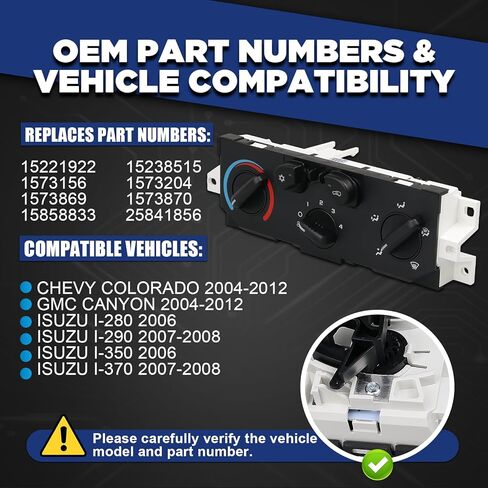 لوحة التحكم في المناخ لسخان AITKEN HVAC متوافقة مع لوحة التحكم في مكيف الهواء Chevy Colorado GMC Canyon 2004-2012، Isuzu I-280/290/350/370 2006 2007 2008 # 15221922 1573869 25841856 in Kuwait