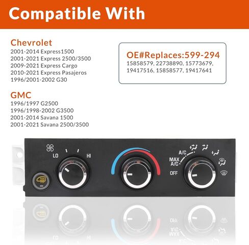 Front Climate Control Module Heater A/C Air Conditioning Panel Unit, Compatible with Chevrolet Express Cargo Pasajeros, Compatible with GMC Savana 1500 2500 3500 4500 OE#599-294, 15773679 in Saudi Arabia