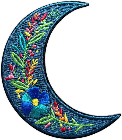 Moon Flower Embroidery Patch for Clothes Backpacks Hats Jeans Bags, Size 3" Iron Patch or Sew On Patches, Wildflower Applique Embroidery Patches, Aesthetic Floral Gift for Flower Lovers in Saudi Arabia