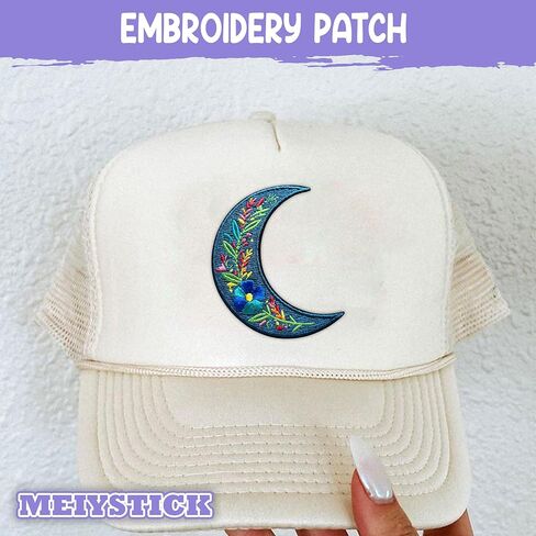 Moon Flower Embroidery Patch for Clothes Backpacks Hats Jeans Bags, Size 3" Iron Patch or Sew On Patches, Wildflower Applique Embroidery Patches, Aesthetic Floral Gift for Flower Lovers in Saudi Arabia