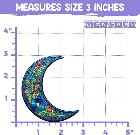 Moon Flower Embroidery Patch for Clothes Backpacks Hats Jeans Bags, Size 3" Iron Patch or Sew On Patches, Wildflower Applique Embroidery Patches, Aesthetic Floral Gift for Flower Lovers in Saudi Arabia