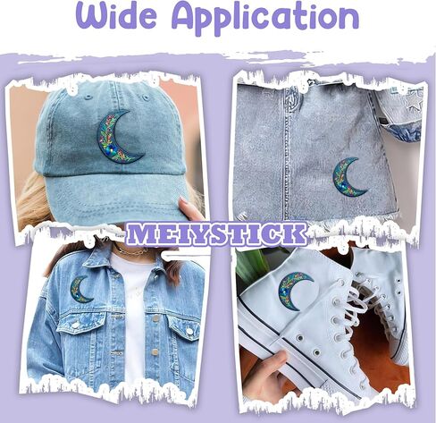 Moon Flower Embroidery Patch for Clothes Backpacks Hats Jeans Bags, Size 3" Iron Patch or Sew On Patches, Wildflower Applique Embroidery Patches, Aesthetic Floral Gift for Flower Lovers in Saudi Arabia