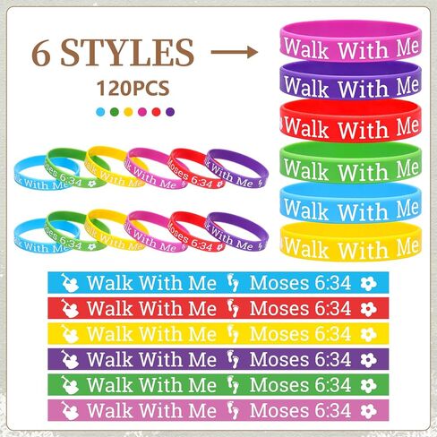 120 قطعة من أساور السيليكون LDS Mormon Walk with Me معصمه سوار LDS للشباب موضوع الكنيسة المسيحية هدايا المعمودية للنساء والرجال، 6 ألوان in Kuwait