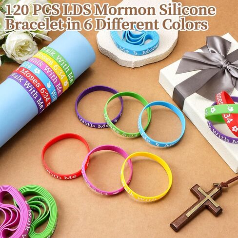 120 قطعة من أساور السيليكون LDS Mormon Walk with Me معصمه سوار LDS للشباب موضوع الكنيسة المسيحية هدايا المعمودية للنساء والرجال، 6 ألوان in Kuwait