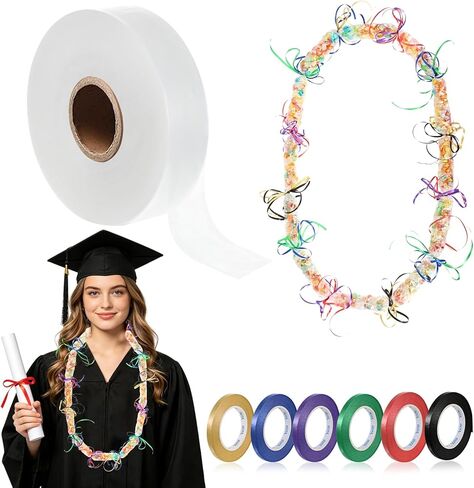2026 Graduation Candy Lei Tubing Making Kit 2" x 984ft Plastic Lei Bags for Party Poly Tubing 6 Rolls Ribbon Graduation Bags for DIY Party Packing Wreaths Packing Snacks in Saudi Arabia
