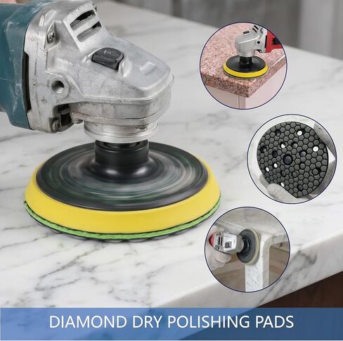 6 Inch Dry Diamond Polishing Pads Set, 17 Hole Buffing Discs Hook and Loop backing for Granite Marble Stone Countertop Sanding Pads, Grit 50/100/200/400, 4PCS in Saudi Arabia