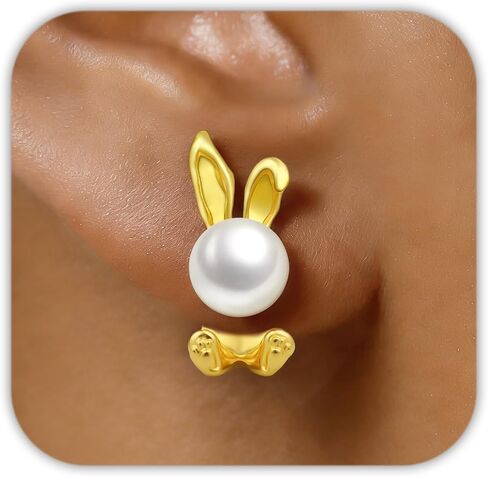 Easter Bunny Earrings for Women, Gold Pearl Stud Ear Jacket Earings Matching Girls Easter Outfits Accessories, Easter's Basket Stuffers Gifts Spring Party Dress Jewelry for Daughter in Saudi Arabia