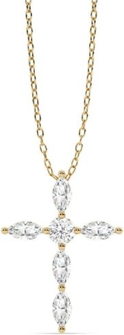 Lab Grown Diamond Cross Necklace for Women | 1 CT. TW Marquise Diamond Cross Pendant | Real 14K Yellow Gold | Ideal Gift for Women in Saudi Arabia