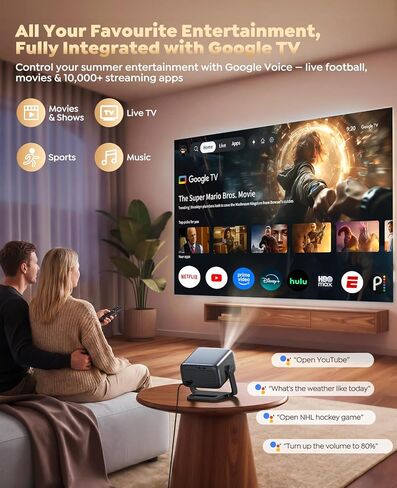 Smart 4K Projector [Google TV Stick Built-in & 360° Stand] with WiFi 6, Bluetooth 5.3, HDR10, 30W Hi-Fi, AI Auto Focus, Outdoor Portable Short Throw Movie Projector for Home Theater Bedroom Ceiling in Saudi Arabia