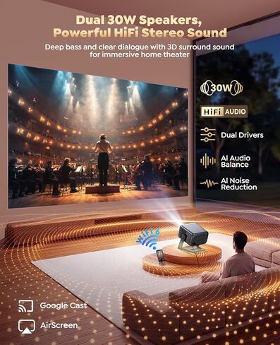 Smart 4K Projector [Google TV Stick Built-in & 360° Stand] with WiFi 6, Bluetooth 5.3, HDR10, 30W Hi-Fi, AI Auto Focus, Outdoor Portable Short Throw Movie Projector for Home Theater Bedroom Ceiling in Saudi Arabia