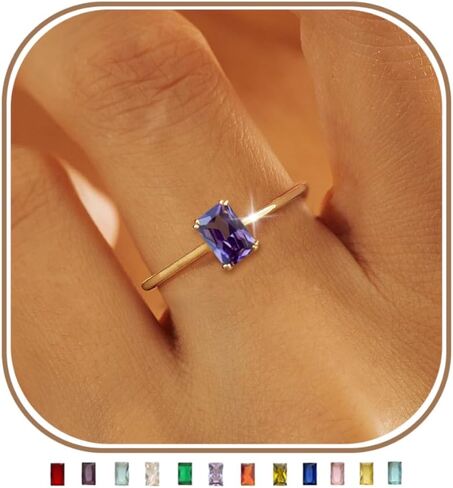 KAERUN Gold Birthstone Rings for Women Non Tarnish Dainty 14K Gold Plated Stackable Rings CZ Emerald Baguette Gemstone Rings for Mother Daughter Birthday Handmade Jewelry Gifts Size 6 7 8 9 10 in Saudi Arabia
