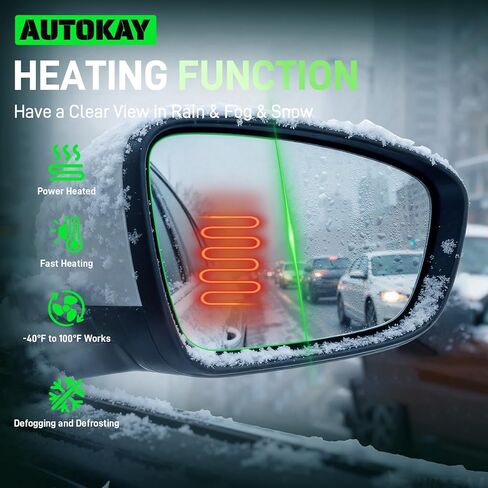 زجاج مرآة الجانب الأيمن للراكب من AUTOKAY مع تسخين كهربائي يناسب سيارة Volkswagen VW Passat Jetta Beetle 2011-2018، استبدال مرآة الرؤية الخلفية الخارجية لجانب الركاب مع لوحة دعم in Kuwait