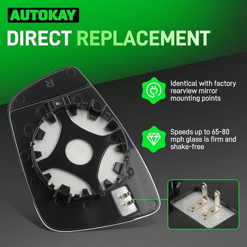 زجاج مرآة الجانب الأيمن للراكب من AUTOKAY مع تسخين كهربائي يناسب سيارة Volkswagen VW Passat Jetta Beetle 2011-2018، استبدال مرآة الرؤية الخلفية الخارجية لجانب الركاب مع لوحة دعم in Kuwait