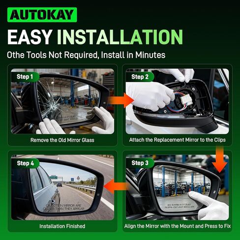 زجاج مرآة الجانب الأيمن للراكب من AUTOKAY مع تسخين كهربائي يناسب سيارة Volkswagen VW Passat Jetta Beetle 2011-2018، استبدال مرآة الرؤية الخلفية الخارجية لجانب الركاب مع لوحة دعم in Kuwait
