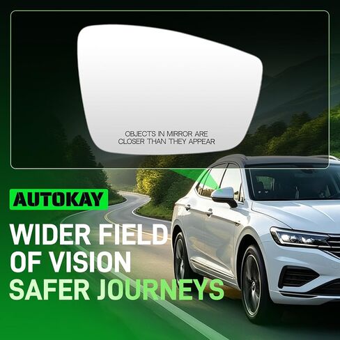 زجاج مرآة الجانب الأيمن للراكب من AUTOKAY مع تسخين كهربائي يناسب سيارة Volkswagen VW Passat Jetta Beetle 2011-2018، استبدال مرآة الرؤية الخلفية الخارجية لجانب الركاب مع لوحة دعم in Kuwait