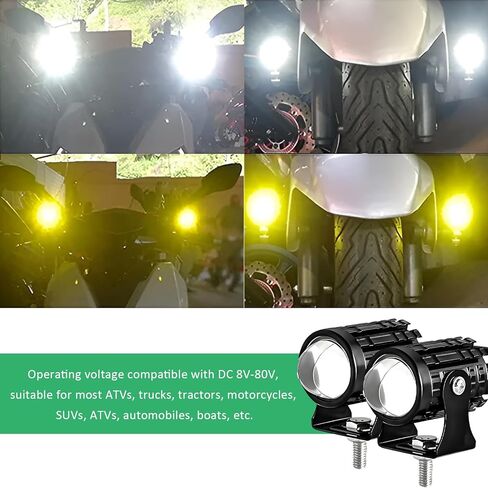 2 PCS Motorcycle LED Driving Fog Lights, 12W 12-80V White/Amber Motorcycle Spotlights with 2 ON-ON-OFF Switches, Waterproof Auxiliary Headlight for Cars Trucks Motorcycles in Saudi Arabia