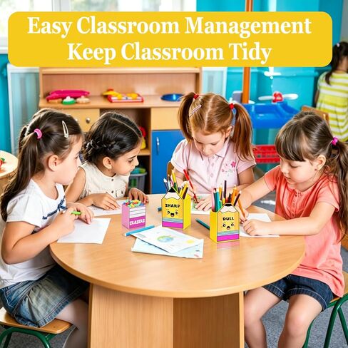 Sharp and Dull Pencil Holder for Classroom, 3 Pcs Wooden Organizer with Eraser Bucket, No Assembly Required, Teacher Must Haves, Back to School in Saudi Arabia