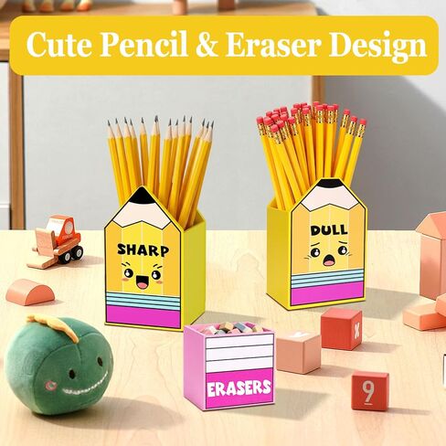 Sharp and Dull Pencil Holder for Classroom, 3 Pcs Wooden Organizer with Eraser Bucket, No Assembly Required, Teacher Must Haves, Back to School in Saudi Arabia