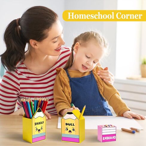 Sharp and Dull Pencil Holder for Classroom, 3 Pcs Wooden Organizer with Eraser Bucket, No Assembly Required, Teacher Must Haves, Back to School in Saudi Arabia