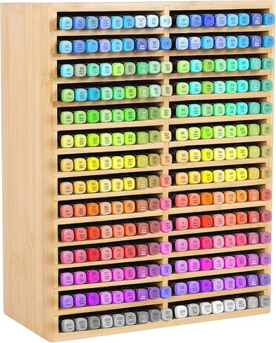 Bamboo Marker Organizer for 224 Markers, Alcohol Marker Storage Organizer with 28 Compartments, Desktop Marker Holder for Art Markers, Brush Pens, Pencils in Saudi Arabia