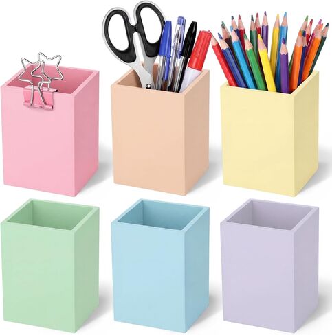 Ctosree 6 Pcs Pastel Wooden Pencil Holder Back to School Pastel classroom Decor Desk Organizer Cute Storage Caddy for Office Home Multicolor School Organizer Supply in Kuwait