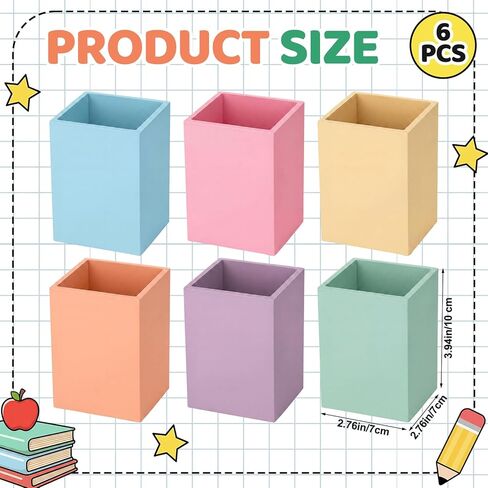 Ctosree 6 Pcs Pastel Wooden Pencil Holder Back to School Pastel classroom Decor Desk Organizer Cute Storage Caddy for Office Home Multicolor School Organizer Supply in Kuwait