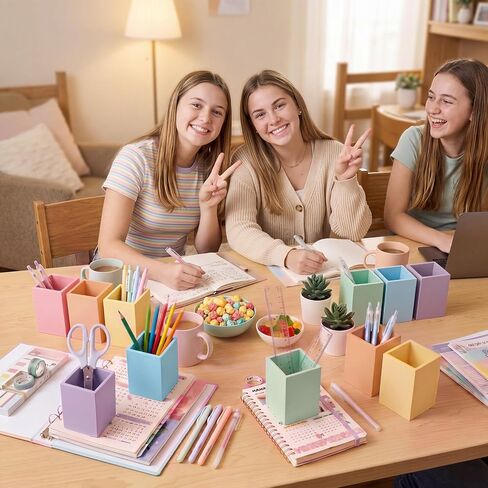 Ctosree 6 Pcs Pastel Wooden Pencil Holder Back to School Pastel classroom Decor Desk Organizer Cute Storage Caddy for Office Home Multicolor School Organizer Supply in Kuwait