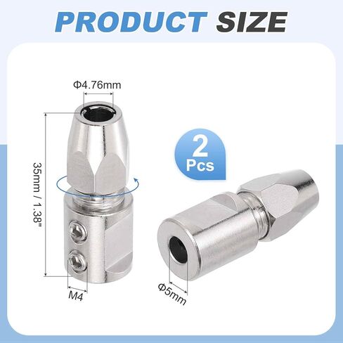MECCANIXITY Flex Collet Coupler CNC Stainless Steel with 5mm Motor Shaft and 4.76mm Flex Shaft Flexible Coupling Motor Shaft Locker for DIY RC Boat, Positive, Pack of 2 in Kuwait