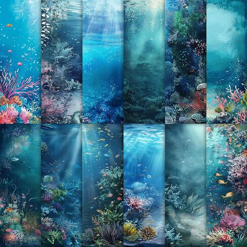 24 Sheets Blue Ocean Scrapbook Paper, 12 Styles Marine Life Patterns Decorative Craft Paper Folded Flat for Birthday Baby Shower Card Making Photo Album Decor, 11.8'' x 11.8' (Ocean) in Saudi Arabia
