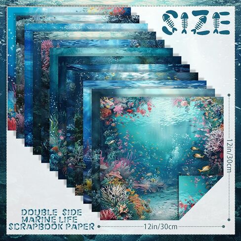 24 Sheets Blue Ocean Scrapbook Paper, 12 Styles Marine Life Patterns Decorative Craft Paper Folded Flat for Birthday Baby Shower Card Making Photo Album Decor, 11.8'' x 11.8' (Ocean) in Saudi Arabia
