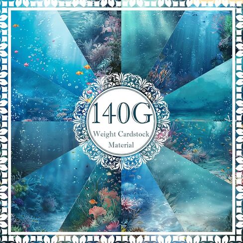 24 Sheets Blue Ocean Scrapbook Paper, 12 Styles Marine Life Patterns Decorative Craft Paper Folded Flat for Birthday Baby Shower Card Making Photo Album Decor, 11.8'' x 11.8' (Ocean) in Saudi Arabia