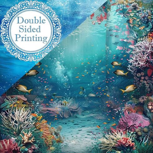 24 Sheets Blue Ocean Scrapbook Paper, 12 Styles Marine Life Patterns Decorative Craft Paper Folded Flat for Birthday Baby Shower Card Making Photo Album Decor, 11.8'' x 11.8' (Ocean) in Saudi Arabia