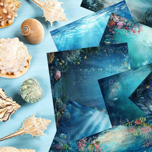 24 Sheets Blue Ocean Scrapbook Paper, 12 Styles Marine Life Patterns Decorative Craft Paper Folded Flat for Birthday Baby Shower Card Making Photo Album Decor, 11.8'' x 11.8' (Ocean) in Saudi Arabia