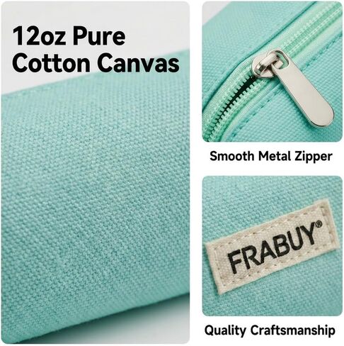 حقيبة أقلام رصاص، منظم حقيبة أقلام رصاص لطيف مع سحاب، حقيبة أقلام صغيرة من القماش القطني الخالص 12 أونصة للفتيات والفتيان في سن المراهقة، أزرق مخضر in Kuwait