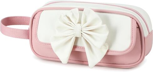 AO ALI VICTORY Cute 3D Bowknot Pencil Case for Girls, Large Capacity Waterproof Pencil Pouch with Wrist Strap, Pink-White Stationery Bag for School (Pink) in Kuwait