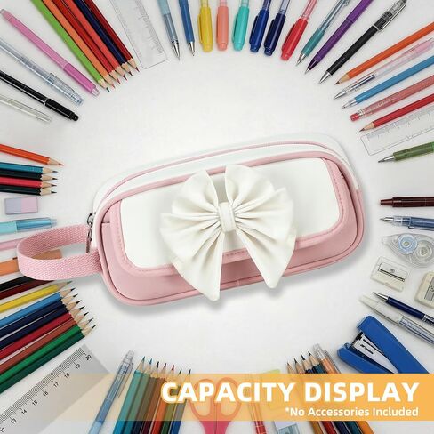 AO ALI VICTORY Cute 3D Bowknot Pencil Case for Girls, Large Capacity Waterproof Pencil Pouch with Wrist Strap, Pink-White Stationery Bag for School (Pink) in Kuwait