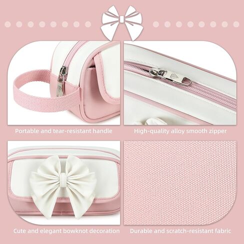 AO ALI VICTORY Cute 3D Bowknot Pencil Case for Girls, Large Capacity Waterproof Pencil Pouch with Wrist Strap, Pink-White Stationery Bag for School (Pink) in Kuwait