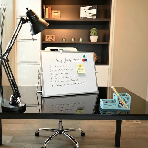 لوحة مسح جافة بتقويم شهري مقاس 16 بوصة × 12 بوصة، لوحة بيضاء لسطح المكتب مع حامل، سبورة بيضاء مغناطيسية مزدوجة الجوانب للتخطيط، الرسم، المذكرات، قائمة المهام، المكتب، المدرسة، المنزل، المطبخ، المكتب in Kuwait