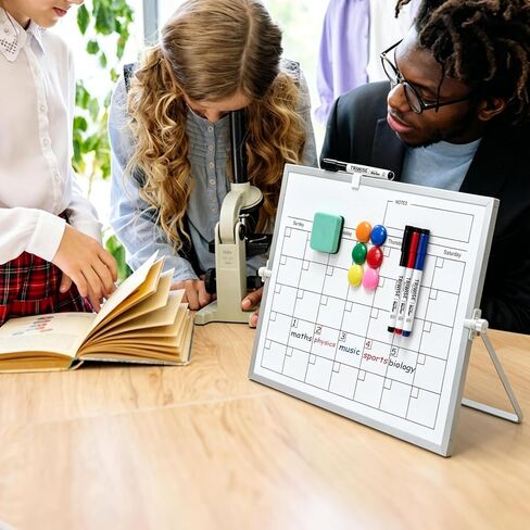 لوحة مسح جافة بتقويم شهري مقاس 16 بوصة × 12 بوصة، لوحة بيضاء لسطح المكتب مع حامل، سبورة بيضاء مغناطيسية مزدوجة الجوانب للتخطيط، الرسم، المذكرات، قائمة المهام، المكتب، المدرسة، المنزل، المطبخ، المكتب in Kuwait
