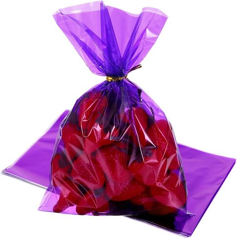 Qulkws 50 Pcs Purple Plastic Treat Bags 6x9 Inch Resealable Candy Favor Bags Gift Plastic Bag with Ties for Candy Bakery Popcorn Cookies Party Favors in Kuwait