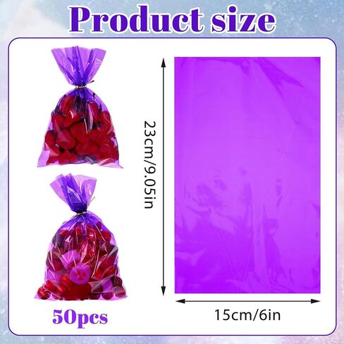 Qulkws 50 Pcs Purple Plastic Treat Bags 6x9 Inch Resealable Candy Favor Bags Gift Plastic Bag with Ties for Candy Bakery Popcorn Cookies Party Favors in Kuwait