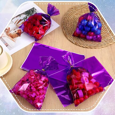Qulkws 50 Pcs Purple Plastic Treat Bags 6x9 Inch Resealable Candy Favor Bags Gift Plastic Bag with Ties for Candy Bakery Popcorn Cookies Party Favors in Kuwait