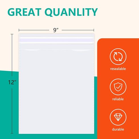 iMailer - 1000 Pcs - 9" x 12" Clear Plastic Cellophane Bags - Resealable Self Sealing Cello Poly Bags for A4, Letter Sized Documents, Art Print, Clothing in Kuwait