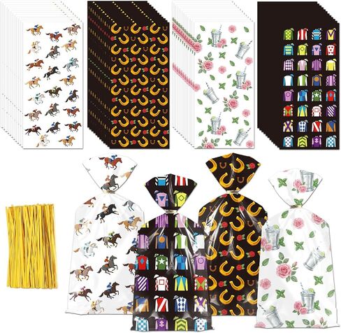 RAXFLY 100 Pcs Horse Goodie Bags, Western Horse Racing Cellophane Candy Bags with Gold Ties, Cowboy Party Treat Bags for Birthday Party Supplies in Saudi Arabia