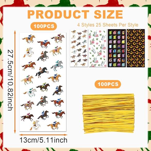 RAXFLY 100 Pcs Horse Goodie Bags, Western Horse Racing Cellophane Candy Bags with Gold Ties, Cowboy Party Treat Bags for Birthday Party Supplies in Saudi Arabia