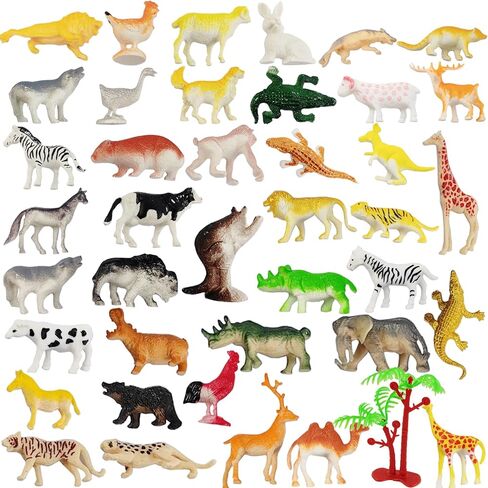 YOOHUA 60PCS Mini Jungle Toys Set, Realistic Mini Wild Zoo Animals Figurines, Realistic Wild Plastic Animal Learning Party Favors for Boys Girls Kids Toddlers Forest Small Cupcake Topper in Kuwait