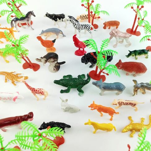 YOOHUA 60PCS Mini Jungle Toys Set, Realistic Mini Wild Zoo Animals Figurines, Realistic Wild Plastic Animal Learning Party Favors for Boys Girls Kids Toddlers Forest Small Cupcake Topper in Kuwait