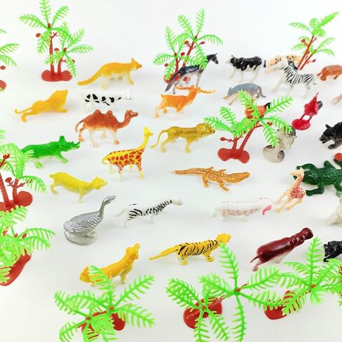 YOOHUA 60PCS Mini Jungle Toys Set, Realistic Mini Wild Zoo Animals Figurines, Realistic Wild Plastic Animal Learning Party Favors for Boys Girls Kids Toddlers Forest Small Cupcake Topper in Kuwait